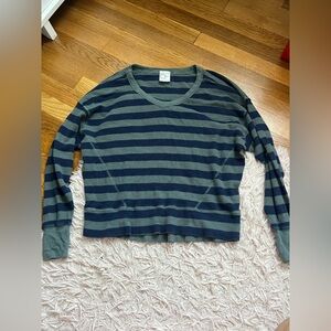 Aerie Navy and Green Striped Knit Waffle Top Long Sleeve